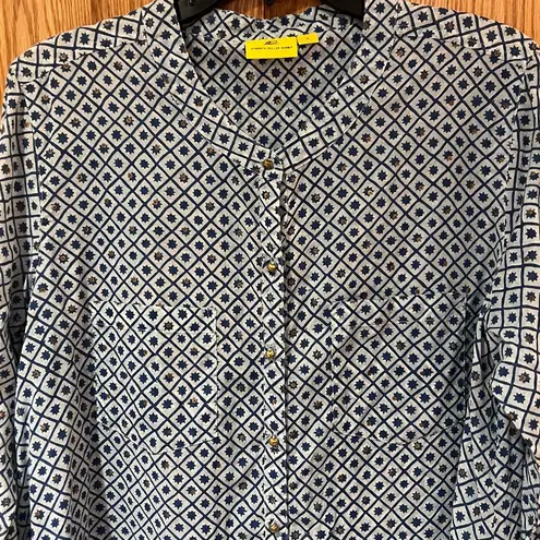 Roberta Roller Rabbit Roberta Roller Rabbit Gold Button Down Geometric Print Shirt Tunic Size Large