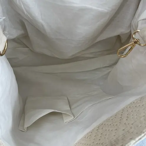 Shirdee Mrs. Canvas Tan Tote Shoulder Bag Beaded Seed Beads Pom Pom Trim Cotton