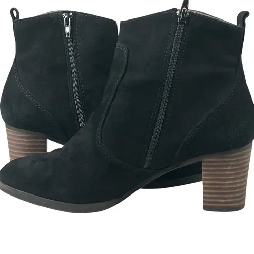 J. Crew Women’s Quinn Black Suede Ankle Boots Size 7 Block Heel Side Zip Booties