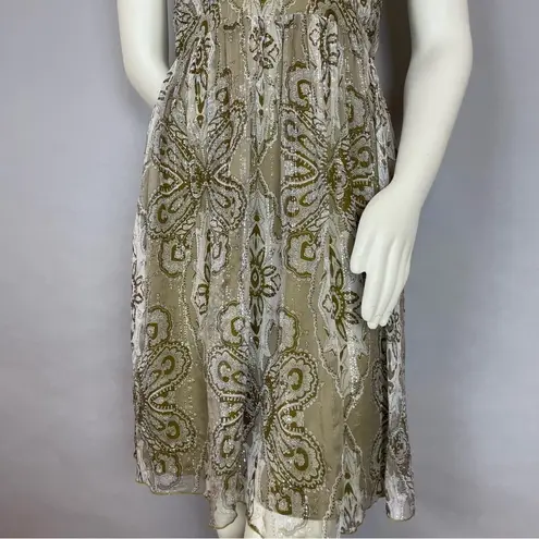 ABS Allen Schwartz A.B.S. Allen Schwartz Silk Dress Halter Deep V-Neck Cut-Out Metallic Thread Sz 8