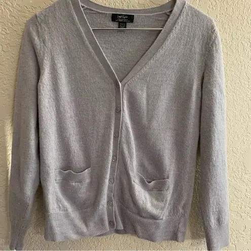 Lord and Taylor Light Gray Extra Fine Merino Wool Button Down Cardigan