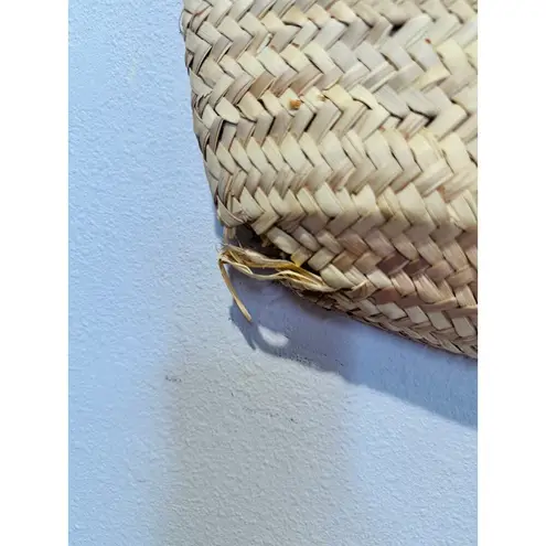 POOLSIDE Woven Straw Open Tote Pink “VACAY” Text Leather Handle Tote Purse