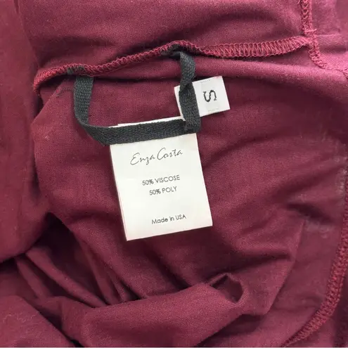 Enza Costa Small Long Sleeve Turtleneck Burgundy Puff Shoulder Ruched Fall Basic Red