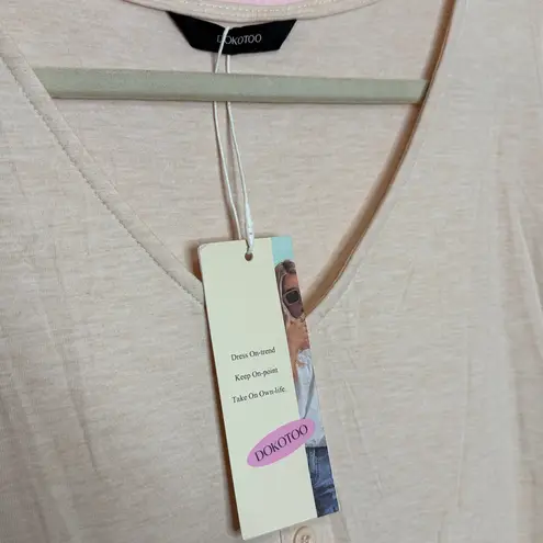 Dokotoo V Neck Button Up Long Sleeve Empire Waist Ruffle Tiered Mini Dress XL