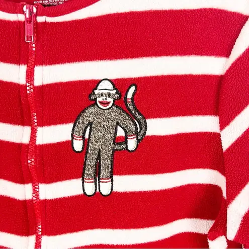 Nick & Nora Red Striped Front Zipper Foot Enclosure Long Sleeves Pajamas Small