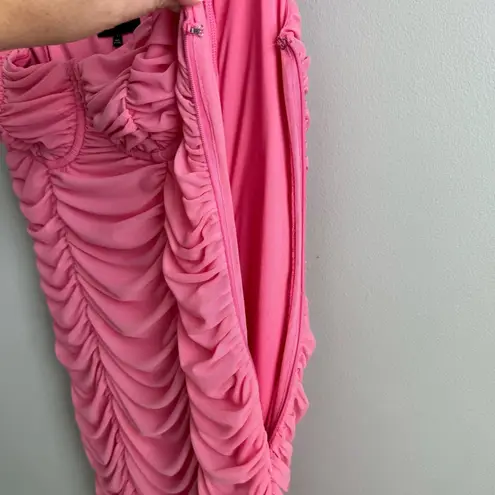 Majorelle Tabitha Ruched Mesh Midi Dress in Bubblegum Pink - Size Medium