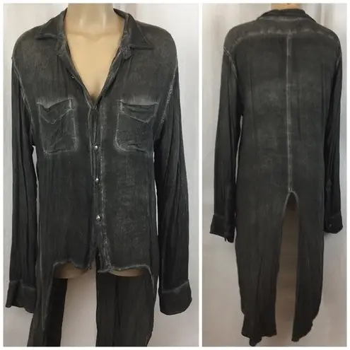 Stillwater Gray Long Sleeve Button Front Tuxedo Tail Blouse Top S