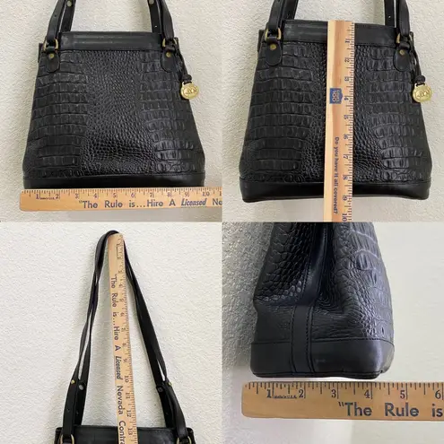Brahmin Vintage Black Embossed Croc Leather Double Strap Bucket Shoulder Bag