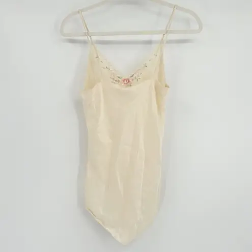 Silk Mirage Vintage Fairycore Silk Teddy Lingerie Bodysuit Embroidery Floral Tan Size XS