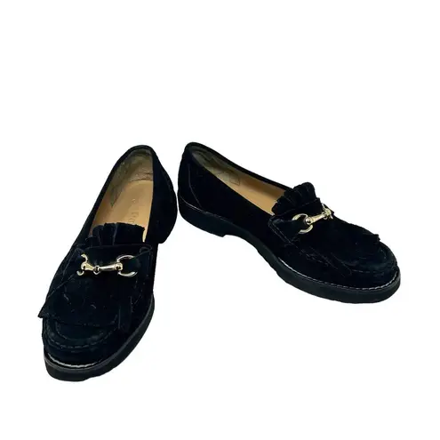 275 Central Loafer Flat Shoes 3208 Gold Hardware Fringe Suede Black Size US 8