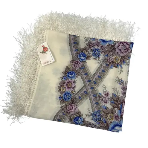 PAVLOVO PASAD Russian Wool/Silk Floral Shawl 59X57.5" Elegant Versatile Rare NWT White