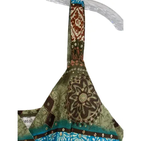 Vintage Y2K Avant Garde Beaded Babydoll Sleeveless Top Size M Coquette V Neck Green Size M