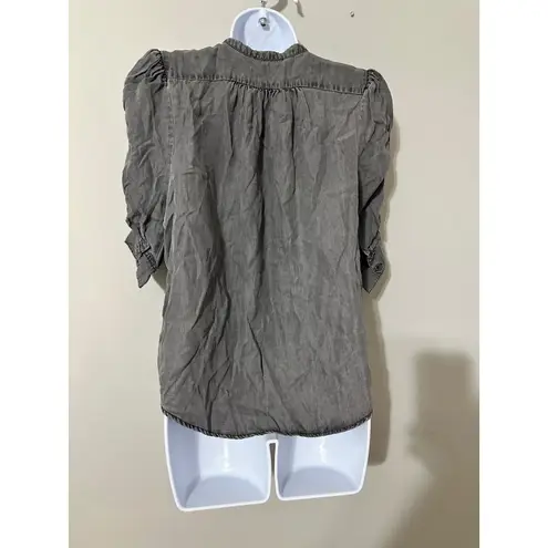 Muche Muchette Women's Gray Puff Sleeve Button Up Shirt Top Tencel Size S/M Size M