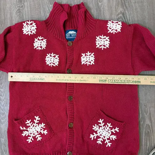 Ray Wear Christmas Sweater Cardigan Snowflake Hand Knit Women’s Sz M Cotton Red Size M