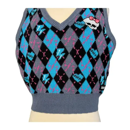 MONSTER HIGH Goth Schoolgirl Alumni Sweater Argyle Vest Embroidered Skull Sz XL