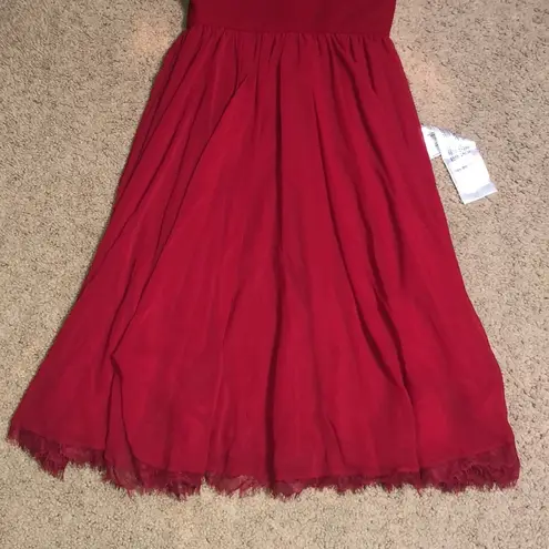 Dress the Population Corey Cap Sleeve V-Neck Chiffon Lace Dress Garnet XXS