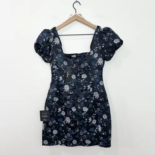 Lulu’s Dramatic Beauty Black Floral Jacquard Puff Sleeve Mini Dress NWT Size XS