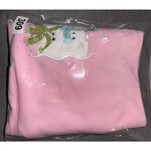 Morning Sun Snowman Embroidered Pink Fleece Sweatshirt 2XL Winter Holiday cute Size 2X
