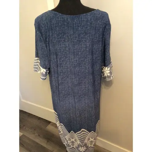 Ellen Wever Midi Dress Plus size 2x Soft Denim Color Lace Print Blue