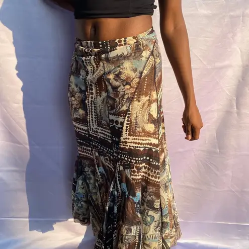 Vintage FUZZI Jean Paul Gaultier midi abstract brown long skirt Size XL