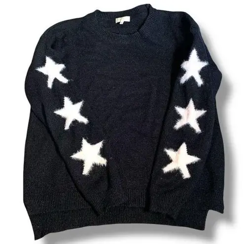Laju Black White Star Sleeve Pattern Crewneck Knit Pullover Sweater XL Spacecore Black