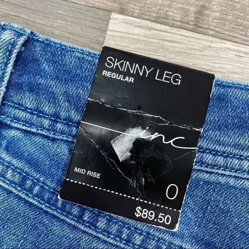 INC International Concepts Skinny Jeans Tweed Fringe Side Mid Rise Size 0 NWT Blue
