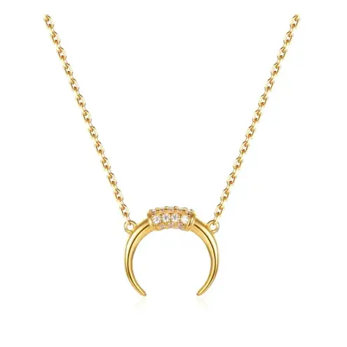 Boutique NEW Women's Gold-Plated Crescent Moon‎ Horn Necklace Size 16 + 2”