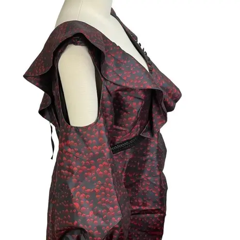 Beulah Red Black Stunning Runway Ruffle V-neck Dress Size L