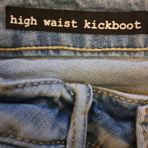 Dollhouse Womens High Waist Kickboot Raw Hem Utility Jeans Light wash Sz 5