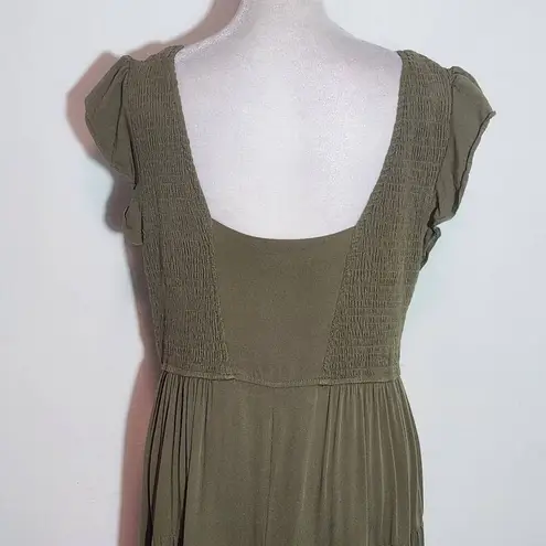 Pretty Garden Olive Green Smocked Midi Dress Size Large Green Cottagecore Dress