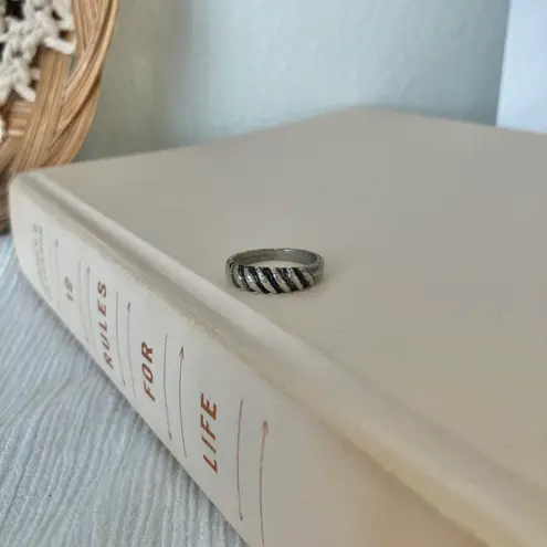 Silver Black Zebra Stripe Neutral Ring Band “Bindi” Twisted Masculine Grunge Jewelry