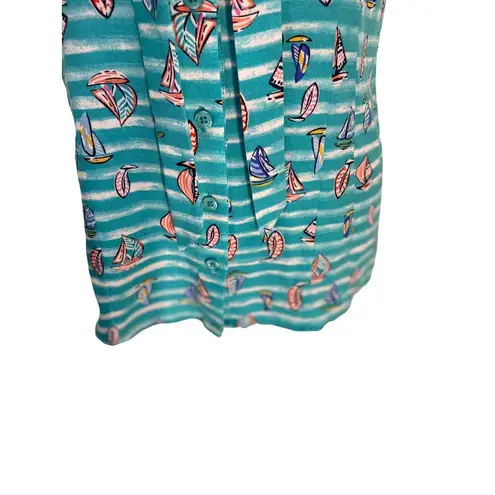 Modcloth  Tie Neck Sailboat Novelty Print Blouse Blue Size S Cap Sleeve Coastal