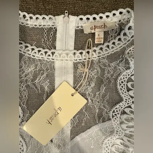 A.Peach White Lace Blouse with Crochet Detailing