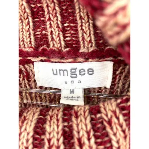 Umgee  Cable Knit Cowl Neck Pullover Sweater Size Medium Boho‎ Bubble Sleeve