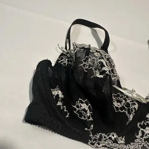 Gilligan O’Malley Black With White Floral Embroidery 34D Unlined Underwire Bra Size undefined
