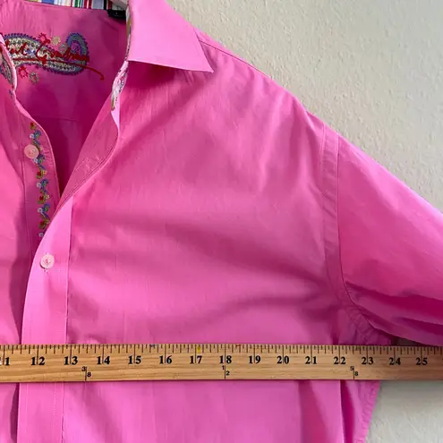 Robert Graham Pink Embroidered Button Down Shirt Men's Large Flip Cuffs