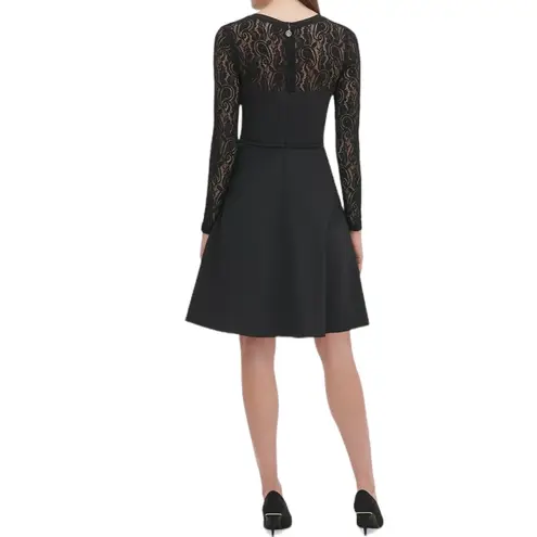 Tommy Hilfiger Lace Sleeve Fit & Flare Dress in Black Size 14