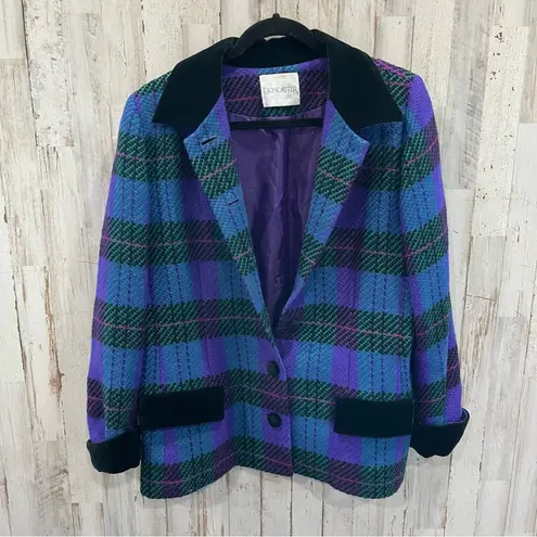 Doncaster Vintage Don Caster 100% Wool Purple Plaid Lined Blazer Velvet Size 14 Petite