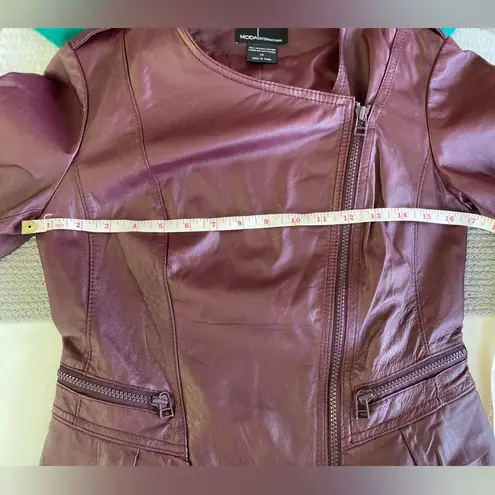 Moda Vintage International Oxblood Burgundy Red Leather Moto Jacket Size XS