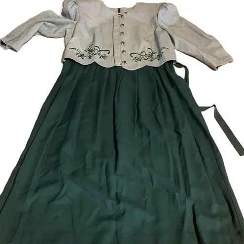 MISS DORBY VINTAGE 1990'S GREEN & WHITE ONE PIECE DRESS WITH TIE BACK BELT (6P)