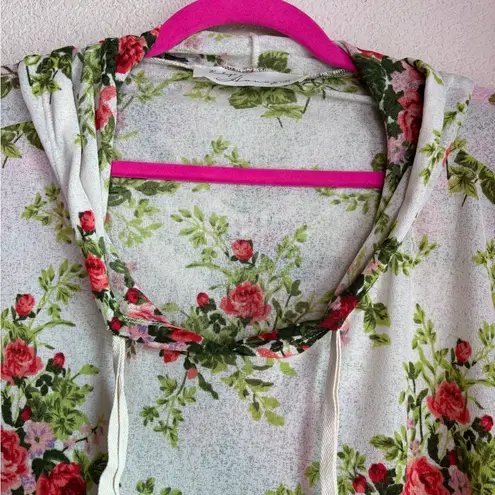 Vintage Havana Cream Rose Print Gauze Burnout Cowl Neck Hooded Pullover L Red Size L