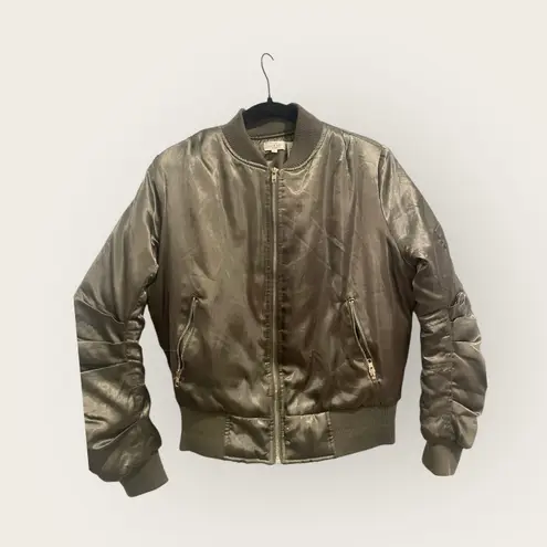 Tea & Cup Satin Bomber Jacket in Womens Small Olive Ships Same Day