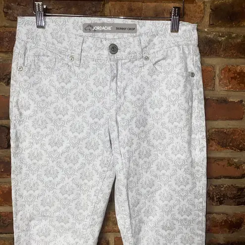 Jordache  White Gray Damask Print Wash Denim Skinny Crop Stretch Jeans Size 4