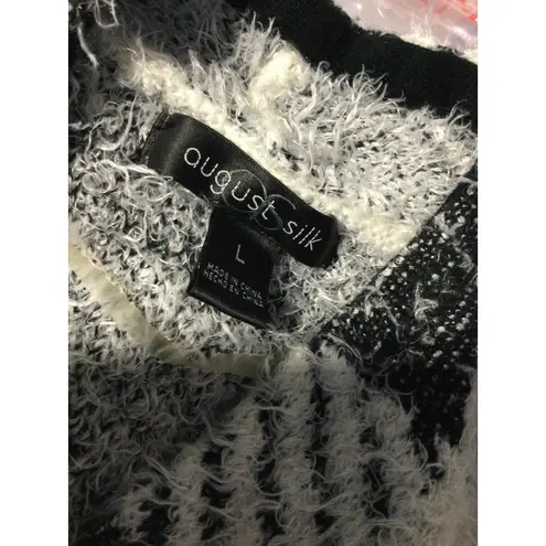 August Silk Women's Black and White Fuzzy Plaid Open Front Cardigan size L
