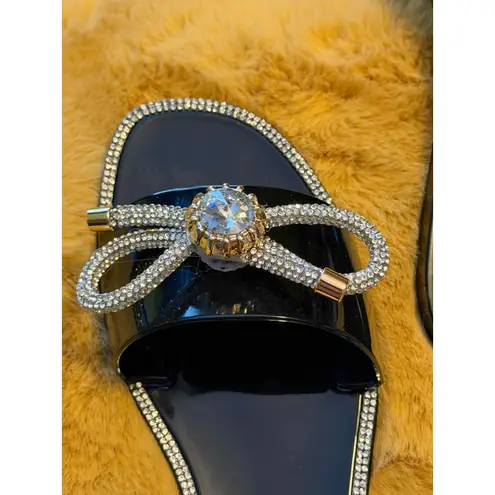 Lauren Lorraine Women's Breeze Black Rhinestone Bow Jelly Slide Sandals Size 9