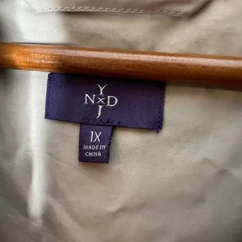 NYDJ Brushed Twill Anorak tan beige Plus Size hooded pockets zipper Jacket 1X