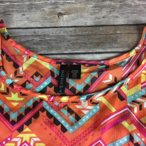 Full Tilt SHEER ORANGE & PINK AZTEC COLD SHOULDER TOP