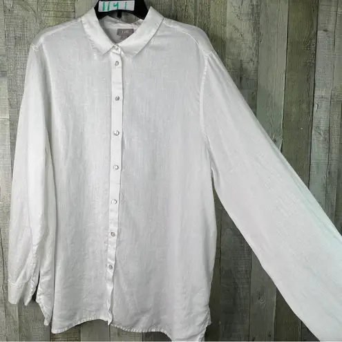 J. Jill XL 100% Linen White Long Sleeve Button Cuff Button Front Collared Shirt