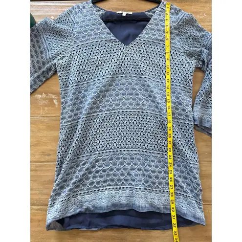 Lavender Brown Blue Eyelet Tunic Dress Large Boho Festival Kimono Sleeve USA