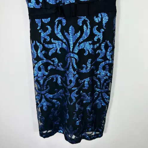 The Limited Sheath Dress 6 Black Blue Sequin Mesh Overlay Cocktail Party Glam